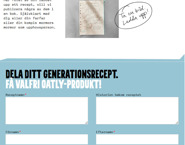 gratis Oatly-produkter i utbyte mot recept