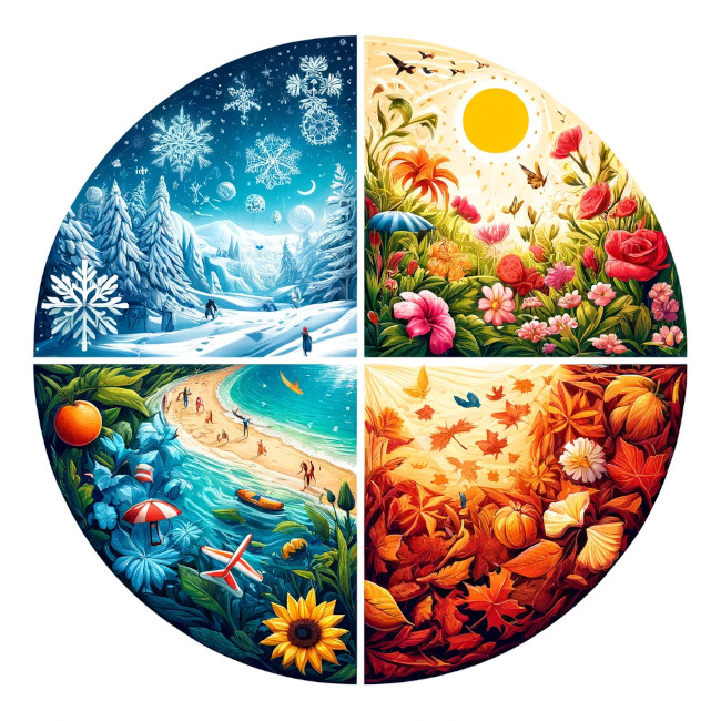 cirkel med de fyra årstiderna visualiserade