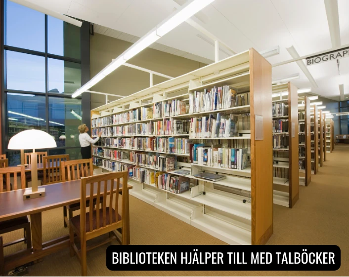 genom biblioteken kan du få tillgång till talböcker om du har läsintyg